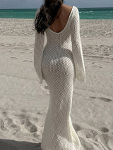 Crochet maxi dress with long sleeves and V-neckline - View 11 | Coveka