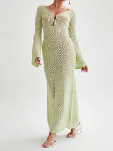Crochet maxi dress with long sleeves and V-neckline - View 8 | Coveka