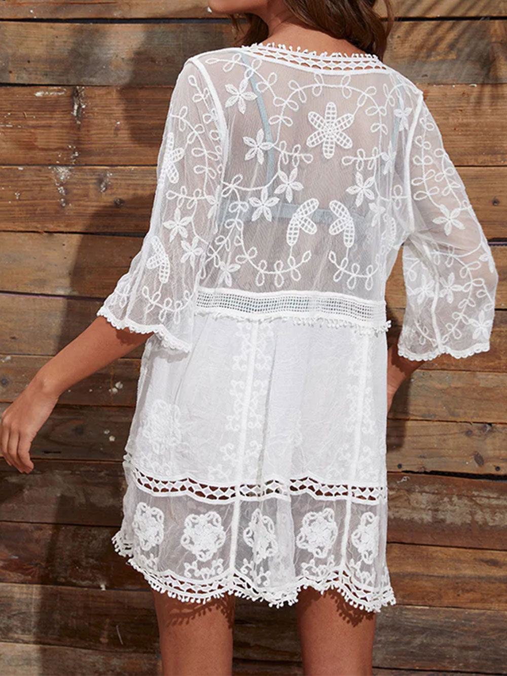 Embroidered Lace Beach Cover Up - View 7 | Coveka