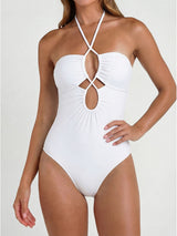 Chic Cutout Front Ruched Criss Cross Halter One Piece Swimsuit