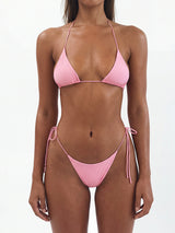 Pink triangle bikini set with string ties