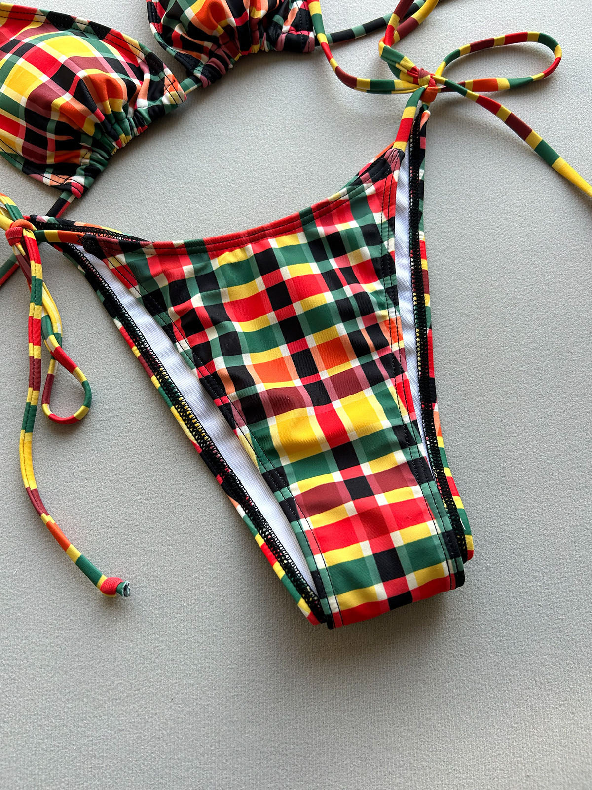 Close-up of the plaid bikini bottom
