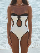 Contrast Flower Bandeau Brazilian Cutout Monokini One Piece Swimsuit
