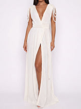 Convertible Braided Strappy Epaulette Shoulder Resort Wrap Maxi Dress