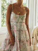 Cute Tie Shoulder Floral Resort Tiered Babydoll Slip Mini Dress