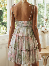 Cute Tie Shoulder Floral Resort Tiered Babydoll Slip Mini Dress