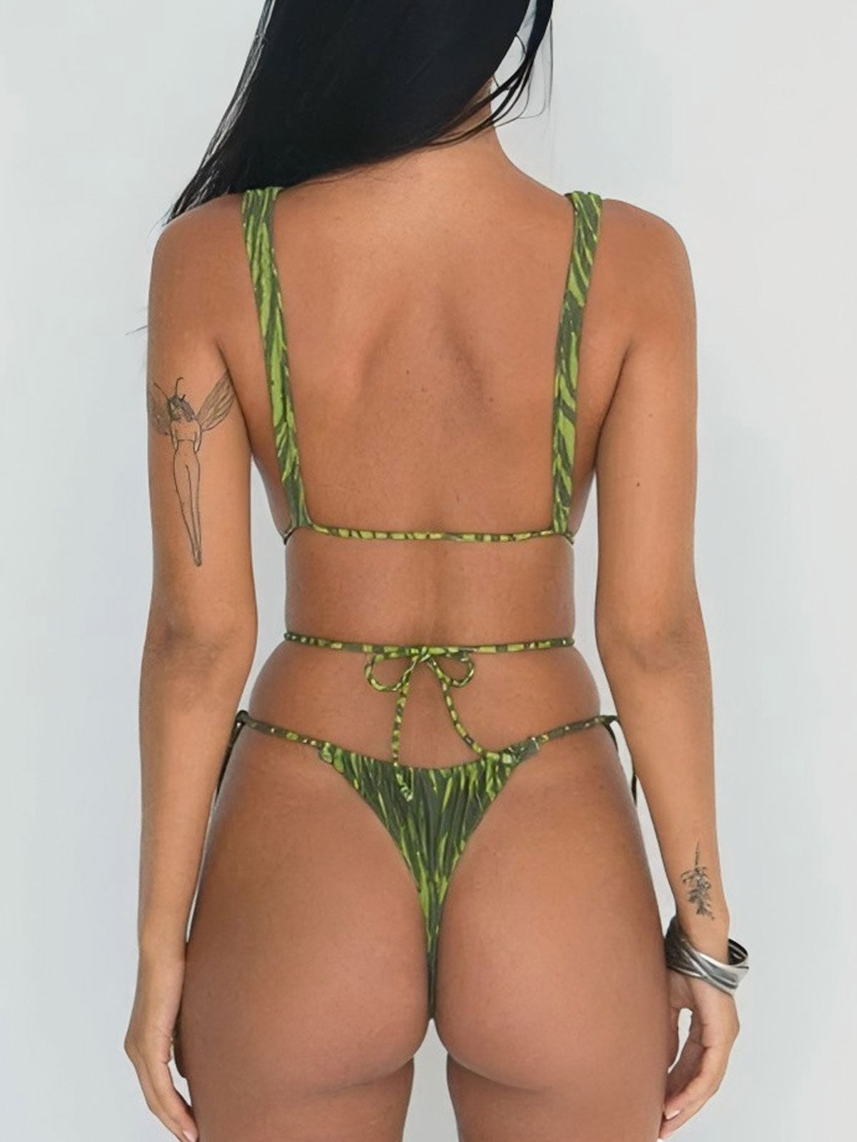 Plunge Tie Side High Cut Sexy Brazilian Striped One Piece Swimsuit