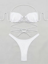 Flat lay of a white bikini set