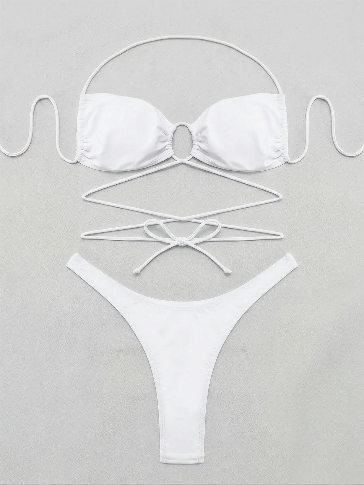 Flat lay of a white bikini set