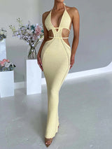 Sexy Plunge Halter Tie Backless Cutout Beach Crochet Knit Maxi Dress