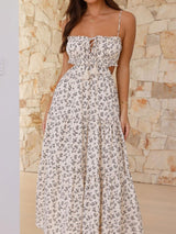 Sexy Ruffle Tie Neck Cutout Resort Crinkled Tiered Midi Sundress