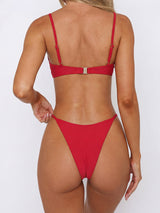 Back view of a red bikini set