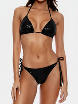 Black sequined halter bikini set