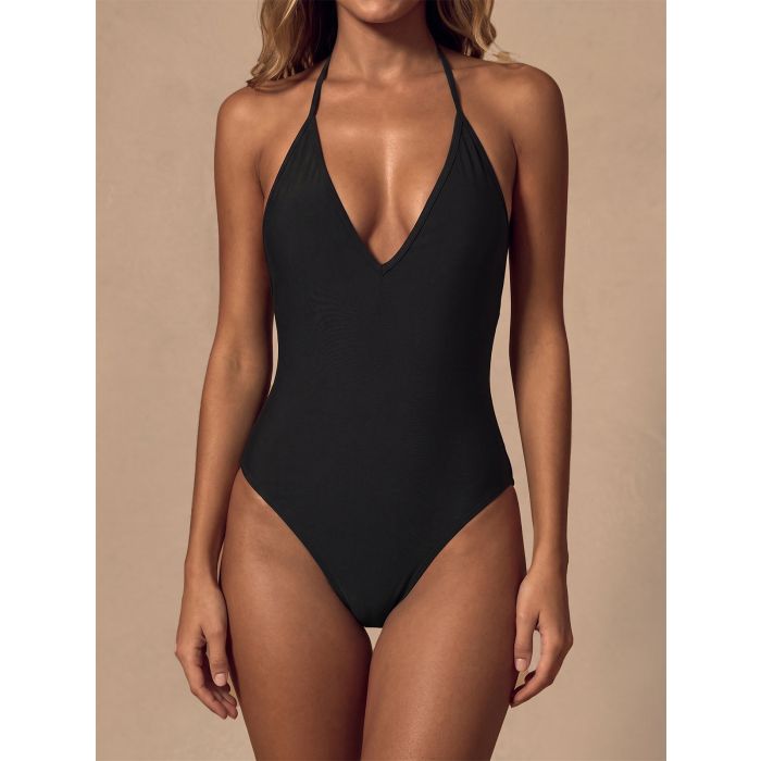 Flattering Deep V Halter High-Leg Scrunch High-Cut One-Piece Swimsu…