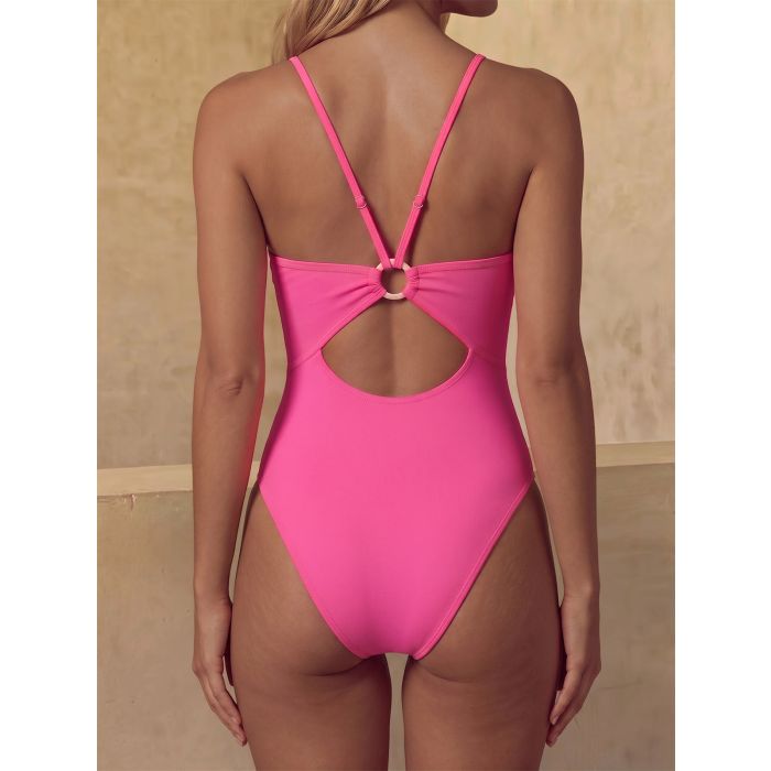 Athletic V-Neck Ruched O Ring Back Cutout One-Piece Swimsuit