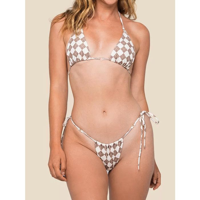 Argyle Tie Side High-Cut O Ring Triangle Two-Piece Bikini Set