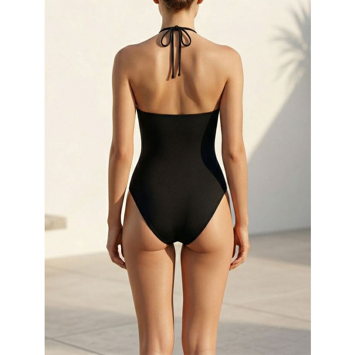 Flattering Cutout Crisscross High Neck Halter Tie One-Piece Swimsuit