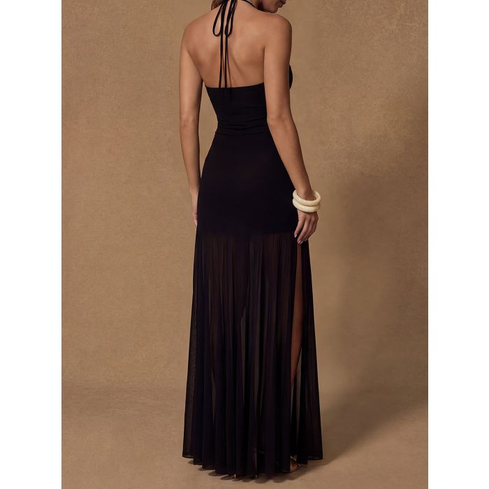 High Slit Sheer Mesh Sarong Beaded Cutout Two-Piece Swimsuit
