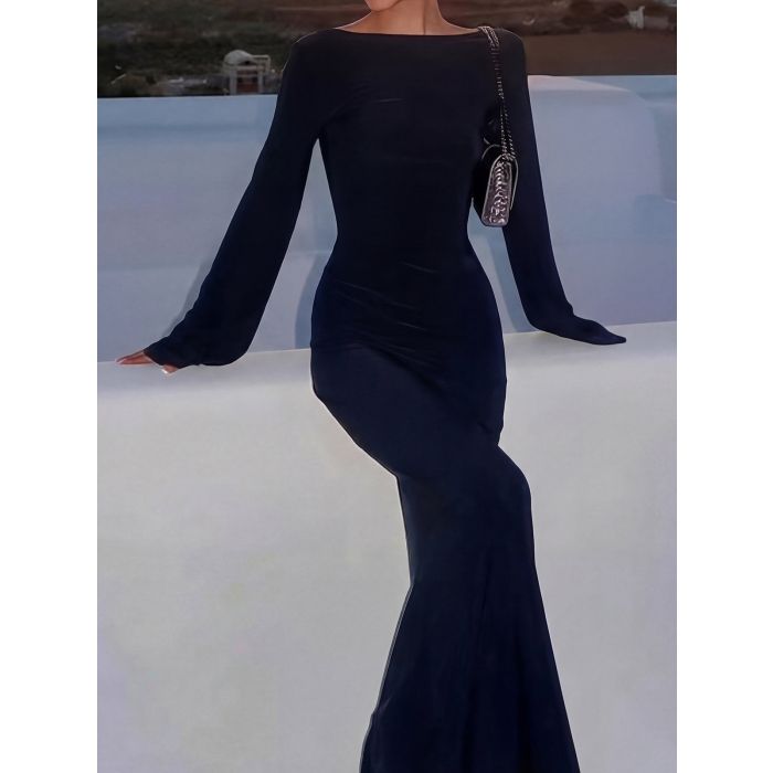 Flattering Backless Crew Neck Sheer Knit Beach Cover-Up Maxi Dress