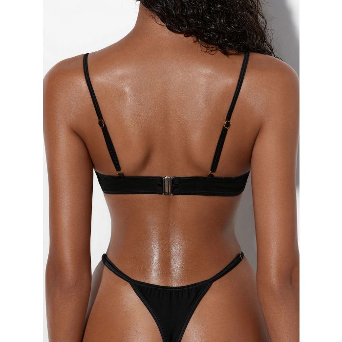 Flattering O Ring String Sheer Mesh Underwire Two-Piece Bikini Set