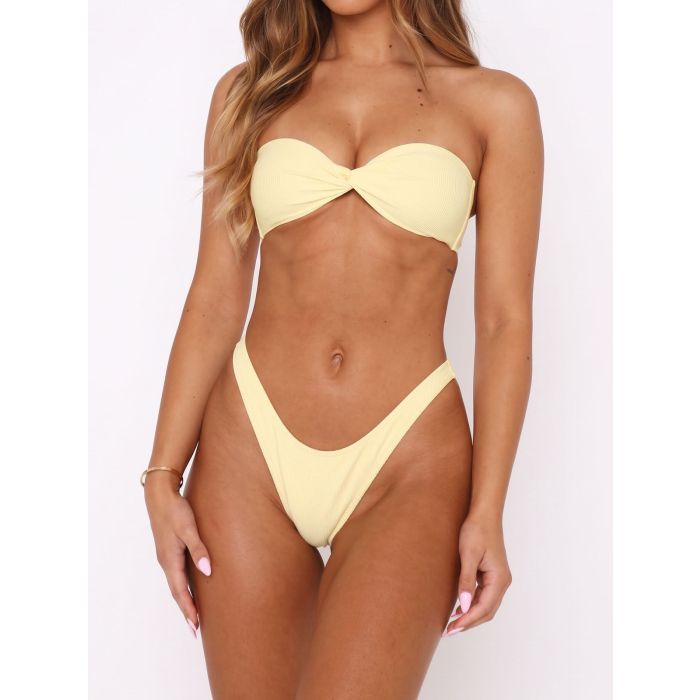 Flattering Ruched Twist Bandeau High-Cut Two-Piece Bikini Set
