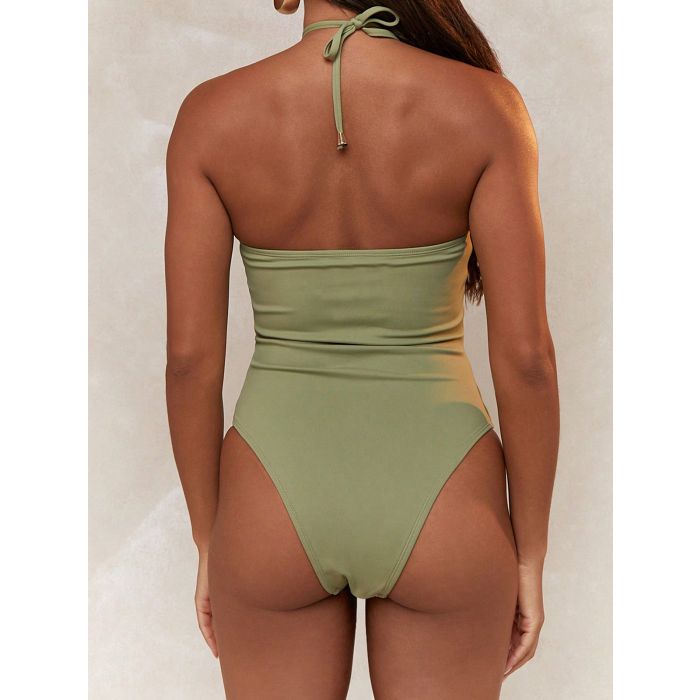 Flattering Cross Halter Tie High-Cut Ruched Cutout One-Piece Swimsu…