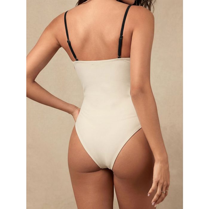 Minimalist High-Cut Contrast Block One-Piece Swimsuit